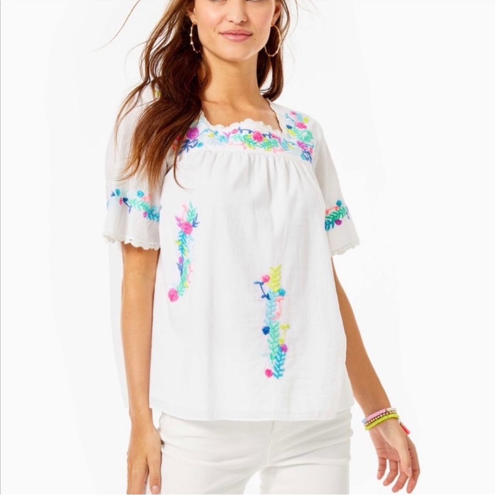 Lilly Pulitzer Embroidered Tamryn Peasant Boho Blouse/Top XXS